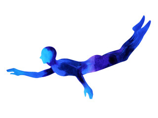 human diving swimming deep water sea ocean abstract universe sky star watercolor painting hand drawing