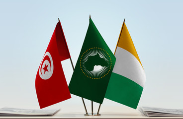 Flags of Tunisia African Union and Ivory Coast