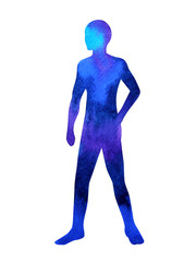 human standing akimbo arm pose, abstract body watercolor painting hand drawing