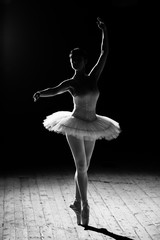 Young beautiful ballerina posing on stage