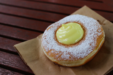 delicious donuts dessert sweet  on wooden table at coffee cafe