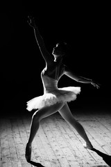 Young beautiful ballerina posing on stage