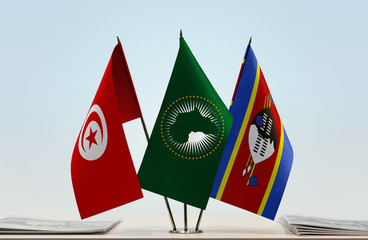 Flags of Tunisia African Union and Swaziland