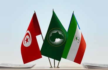 Flags of Tunisia African Union and Equatorial Guinea