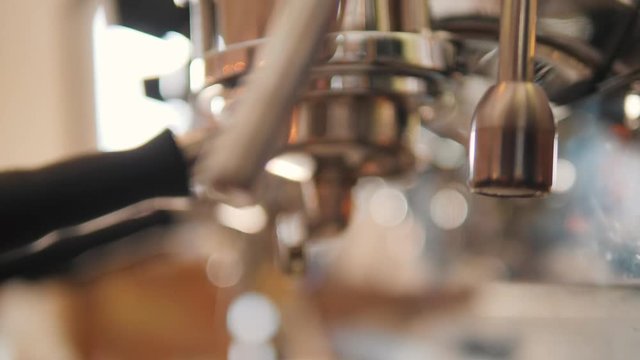 Professional Coffee Machine in Coffeeshop. 4K.