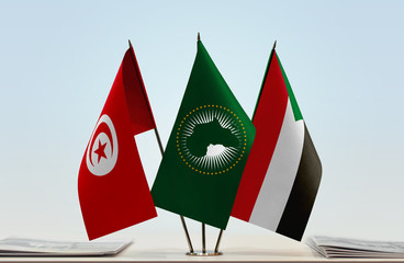 Flags of Tunisia African Union and Sudan