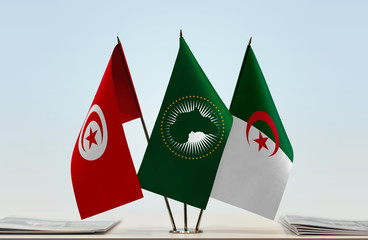 Flags of Tunisia African Union and Algeria