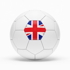 Obraz premium 3d rendering of soccer ball with United Kingdom flag isolated on a white background