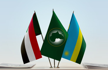 Flags of Sudan African Union and Rwanda