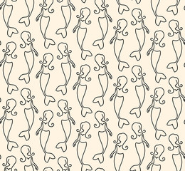 Obraz premium Seamless pattern made of linear mermaids