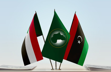 Flags of Sudan African Union and Libya