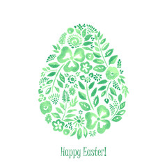 Watercolor floral Easter symbol egg