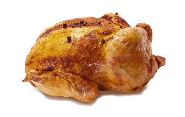 Roasted whole chicken on a white isolated background - 197877619