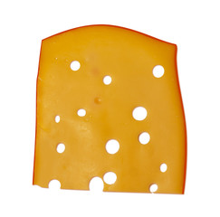 Thin piece of cheese on white isolated background.