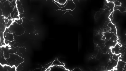 White lightning bolts on a black background.