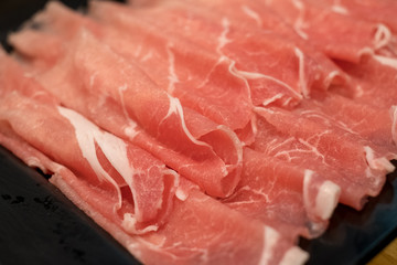 fresh pork and meat with professional sliced cut for cooking and grill at butcher shop