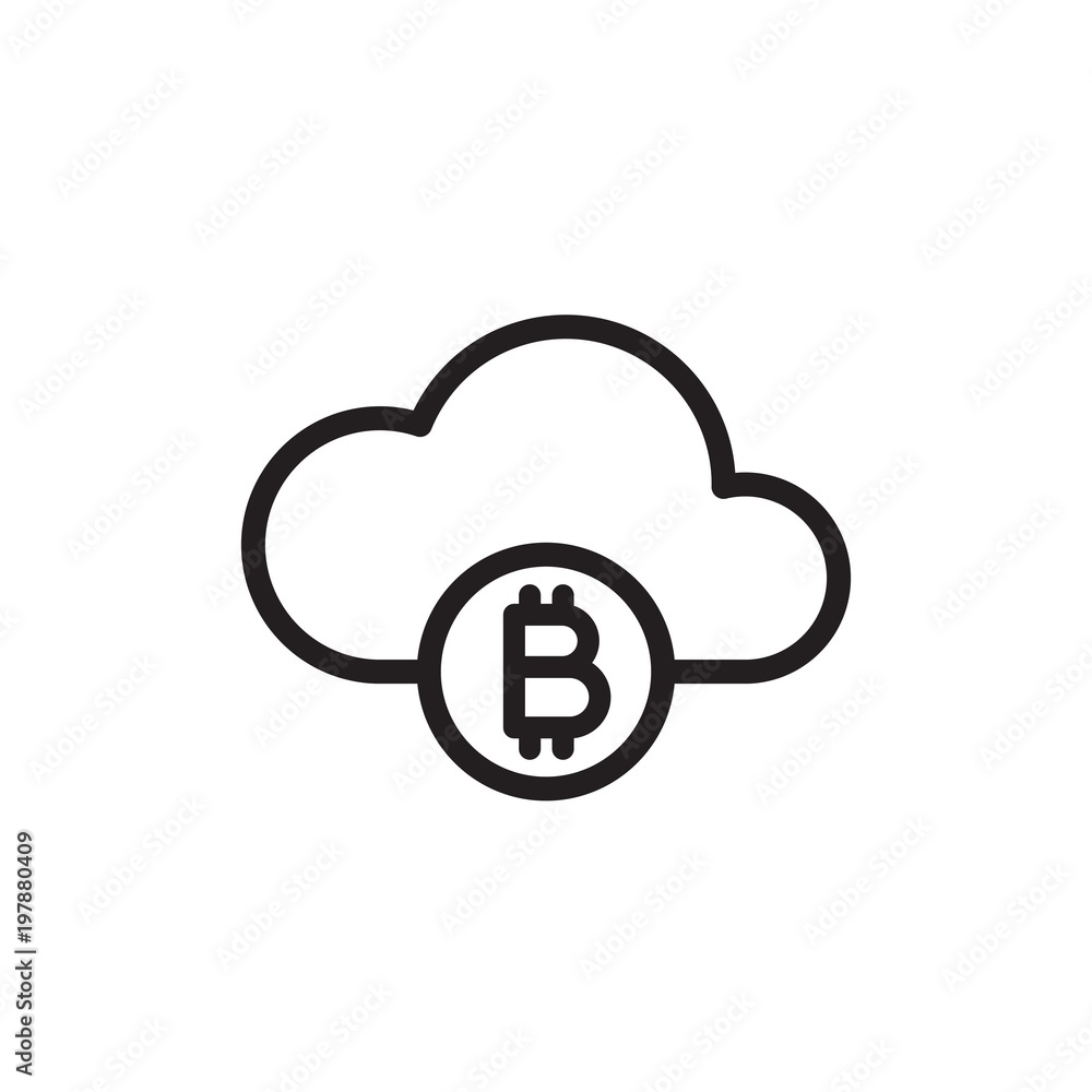 Poster bitcoin cloud outlined vector icon. modern simple isolated sign. pixel perfect vector illustration f