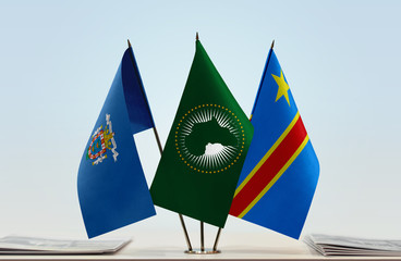 Flags of Melilla African Union and Democratic Republic of the Congo (DRC, DROC, Congo-Kinshasa)