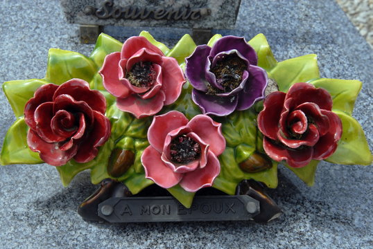  fleurs en c&eacute;ramique pour pierres tombales, art fun&eacute;raire, d&eacute;coration florale