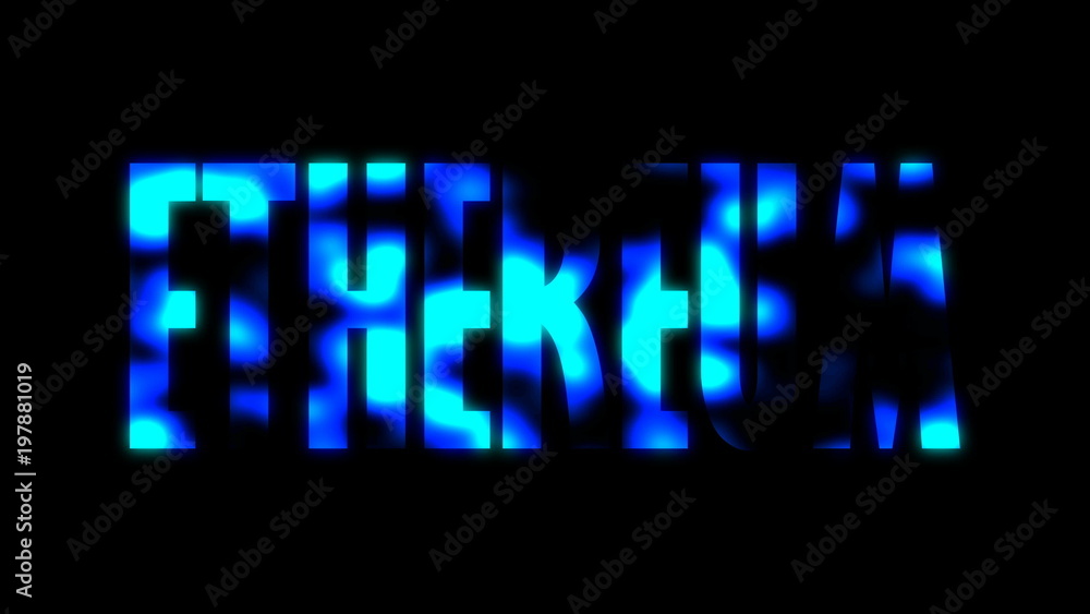 Poster blockchain concept, stylish ethereum text on black, 3d rendering backdrop