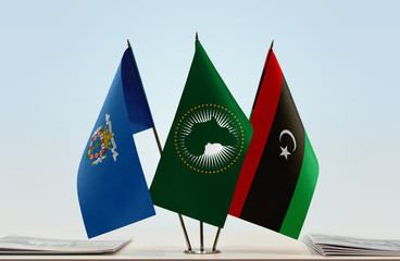 Flags of Melilla African Union and Libya