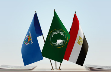 Flags of Melilla African Union and Egypt