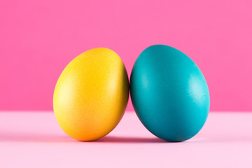 Easter colorful eggs on the bright backgroun