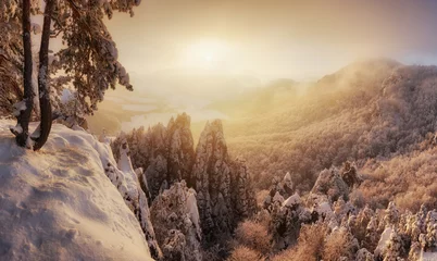 Crédence de cuisine en verre imprimé Hiver Slovakia mountain, Winter landscape at sunset, Sulovske skaly