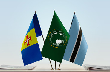 Flags of Madeira African Union and Botswana