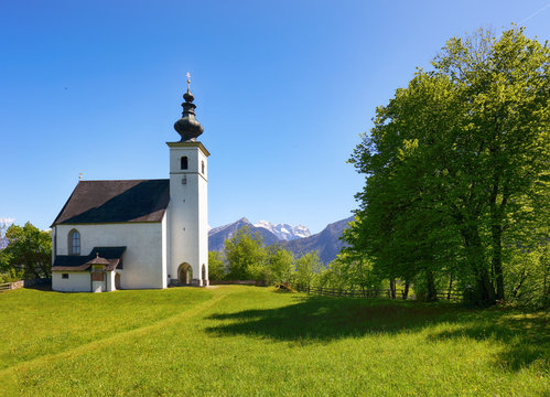 Austria Alps church in village Golling