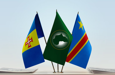 Flags of Madeira African Union and Democratic Republic of the Congo (DRC, DROC, Congo-Kinshasa)