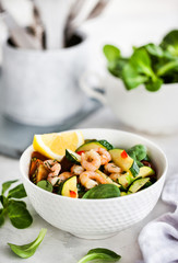 Shrimps and zucchini warm salad - delicious healthy food