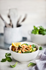 Shrimps and zucchini warm salad - delicious healthy food