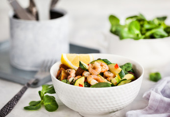 Shrimps and zucchini warm salad - delicious healthy food