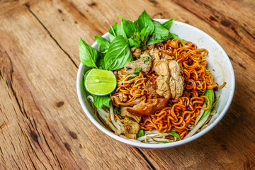 Noodle food on wooden table