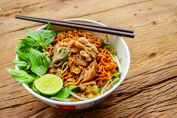 Noodle food on wooden table