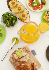 Orange juice on dinner table