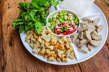 Vietnam food on wooden background