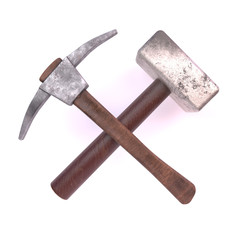 3d render hammer and pick isolated