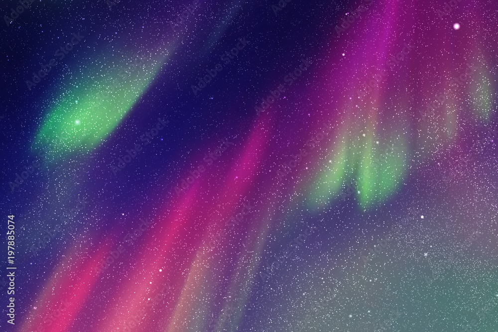 Sticker night starry sky. northern lights. purple green aurora borealis