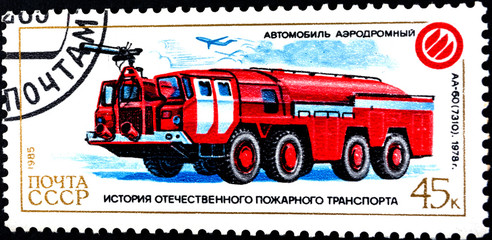 USSR - Circa 1985 - old car fire truck.