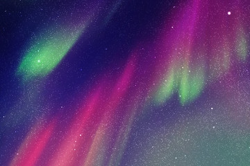 Night starry sky. Northern lights. Purple green aurora borealis - obrazy, fototapety, plakaty