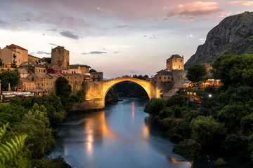 Old Bridge in golden sunset light, Mostar, Bosnia and Herzegovina