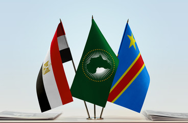 Flags of Egypt African Union and Democratic Republic of the Congo (DRC, DROC, Congo-Kinshasa)