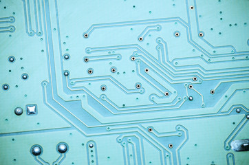 Blue printed circuit Board. Close-up, background