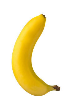 Single fresh, yellow, ripe banana on white