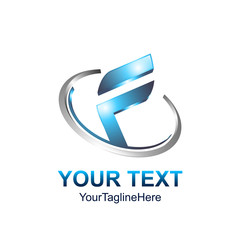 Initial letter F logo template colored grey blue swoosh design for business and company identity