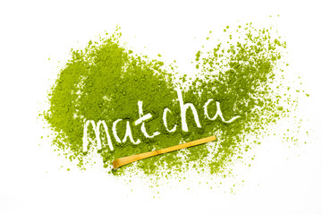 Word matcha made of powdered matcha green tea - obrazy, fototapety, plakaty