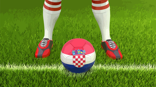 Man and soccer ball  with Croatian flag