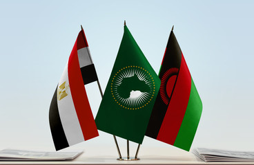 Flags of Egypt African Union and Malawi